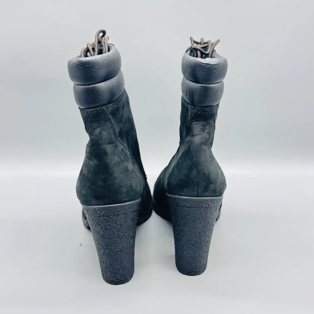 Timberland Boots Womens 9 Black Nubuck Lace Up Heel Ankle Booties Lug Sole